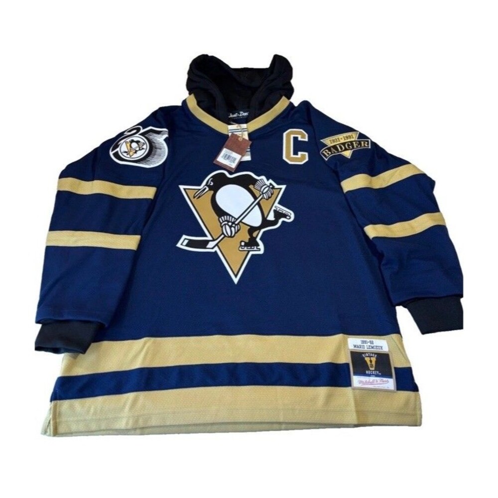 Just Don X Mitchell & Ness Pittsburgh Penguins Mario Lemieux Jersey Hoodie Sz M